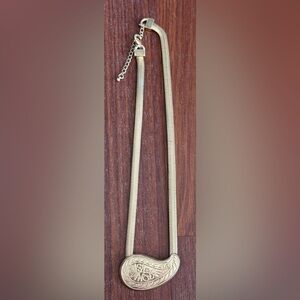 Gold Tone Herringbone Necklace with Engraved Pendant